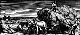 wood-engraving original print: Hay Making for Farmer's Glory